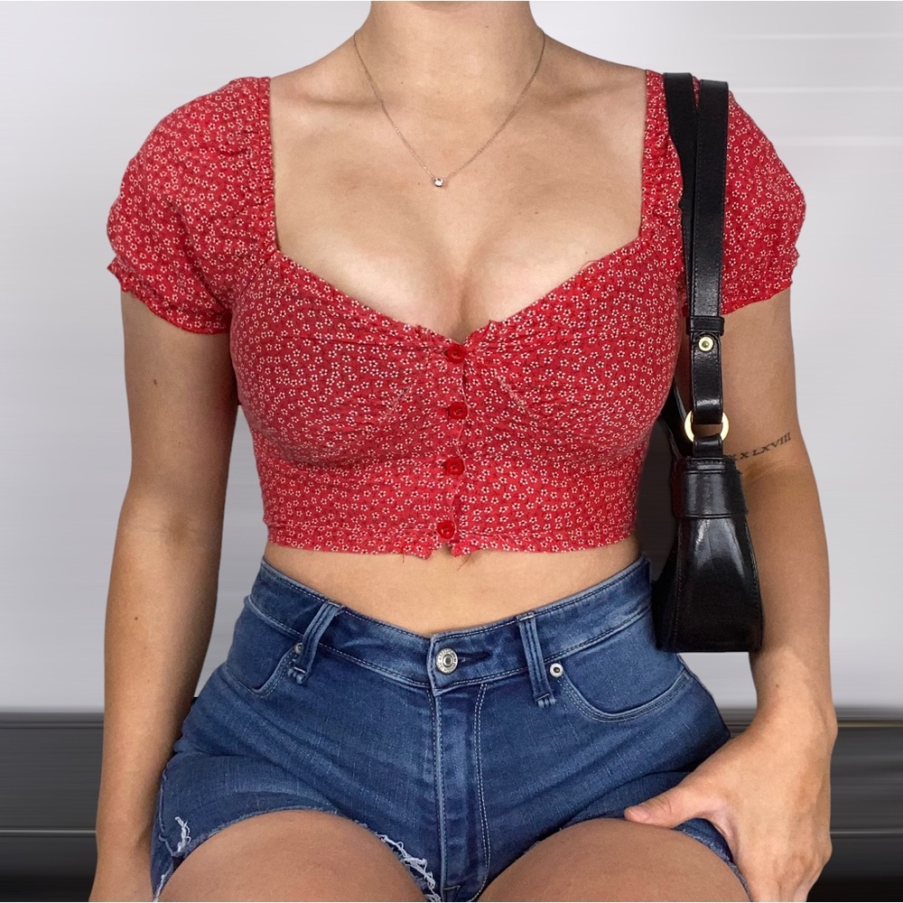 Princess Polly Red Floral Crop Top